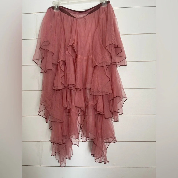 Y2K FP ONE Free People Net Godet Half Slip Midi SKIRTM/LPink Sheer Tulle Ruffled - Picture 14 of 16